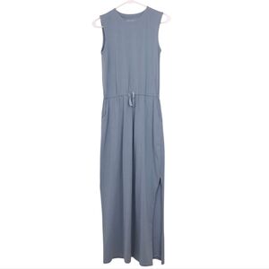 Pact organic cotton maxi dress pockets sleeveless drawstring coastal beach blue